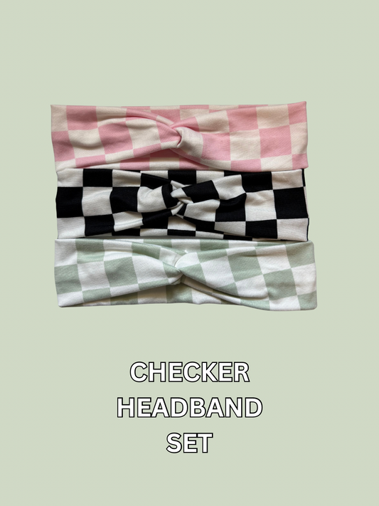 Checker Headband Set of 3 - Available in Various Patterns Including Pastel Colors and Black and White Checker